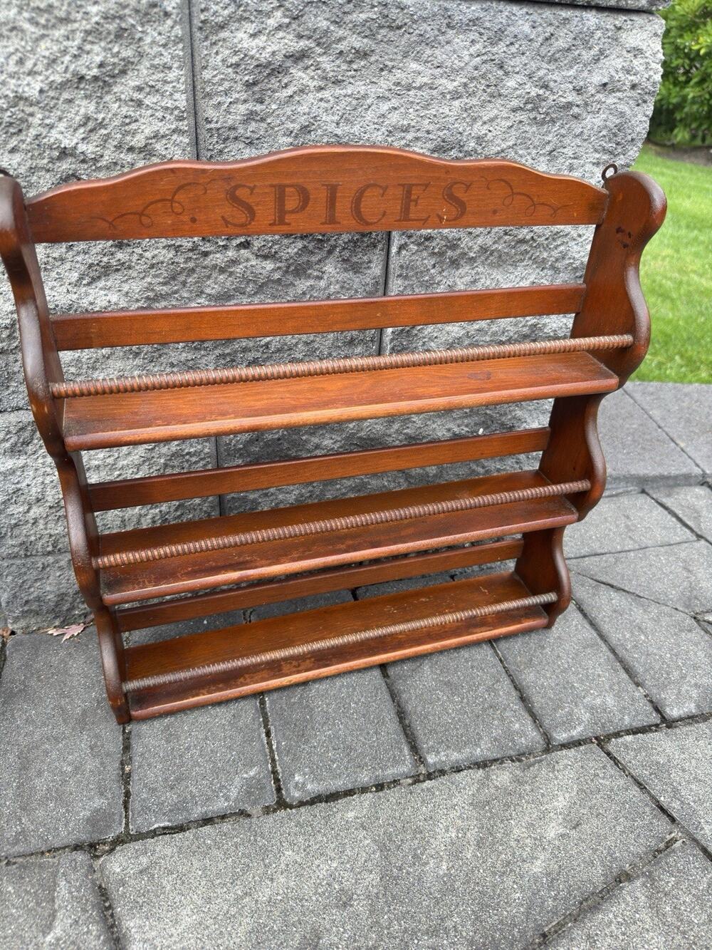Vintage Wooden Wall Hanging Spice Rack 3 Tier Display Shelf 17x17”